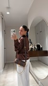 Kahve Bel Bağlamalı Saten Gömlek