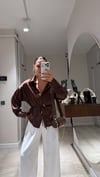 Kahve Bel Bağlamalı Saten Gömlek