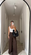 Kahve Bel Lastikli Dökümlü Pantolon