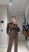 Kahve Belden Oturtma Gömlek Pantolon Takım