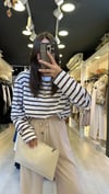 Kahve Beyaz Çizgili Basic Sweat