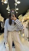 Kahve Beyaz Çizgili Basic Sweat