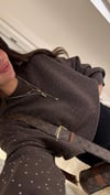 Kahve Bisiklet Yaka Taşlı Sweatshirt
