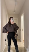 Kahve Bisiklet Yaka Taşlı Sweatshirt