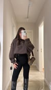Kahve Bisiklet Yaka Taşlı Sweatshirt