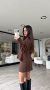 Kahve Bisiklet Yaka Volanlı Gümüş Düğmeli Hırka