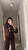 Kahve Büyük Gold Düğmeli Kolsuz Yelek
