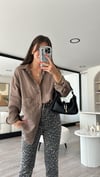 Kahve Çift Cepli Oversize Keten Gömlek