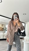 Kahve Çift Cepli Oversize Keten Gömlek