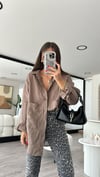 Kahve Çift Cepli Oversize Keten Gömlek