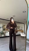 Kahve Çift Düğmeli İspanyol Paça Pantolon
