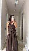 Kahve Dantel Askılı Düğmeli Bluz