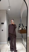 Kahve Dantel Detaylı Pantolon Takım