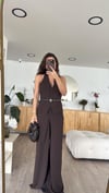 Kahve Dik Çizgili Yelek Pantolon Takım