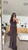 Kahve Dik Çizgili Yelek Pantolon Takım