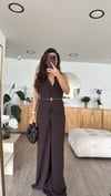 Kahve Dik Çizgili Yelek Pantolon Takım