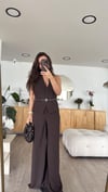 Kahve Dik Çizgili Yelek Pantolon Takım