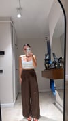 Kahve Dikiş Detaylı Taşlı Pantolon