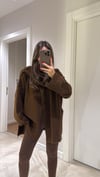 Kahve Düğmeli Atkılı Oversize Kazak 