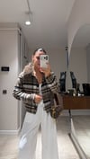 Kahve Ekose Desenli Yaka Kürklü Ceket