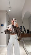 Kahve Ekose Detaylı Pelerinli Crop Gömlek
