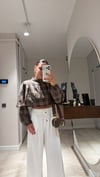 Kahve Ekose Detaylı Pelerinli Crop Gömlek