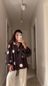 Kahve Ekru Puantiyeli Düğmeli Oversize Gömlek