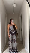Kahve Etnik Desenli İp Askılı Bluz Pantolon Takım