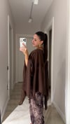 Kahve Etnik Desenli Paça Lastikli Şalvar Pantolon