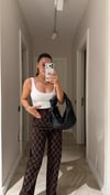 Kahve Geometrik Taşlı Bol Paça Marka Model Jean