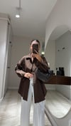 Kahve Gizli Düğme Detaylı Oversize Gömlek