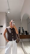 Kahve Gold Düğmeli Çelik Triko Yelek