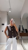 Kahve Gold Düğmeli Çelik Triko Yelek