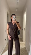 Kahve Gold Düğmeli Kolsuz Modal Takım