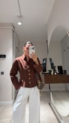 Kahve Gold Düğmeli Pileli Gömlek