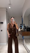 Kahve Gold Düğmeli Triko Yelek Takım 