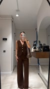 Kahve Gold Düğmeli Triko Yelek Takım 