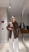 Kahve Hakim Yaka Tek Düğmeli Blazer Ceket