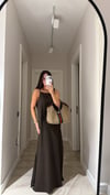 Kahve İnce Askılı Yan Yırtmaçlı Elbise