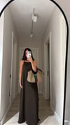 Kahve İnce Askılı Yan Yırtmaçlı Elbise