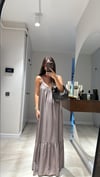 Kahve İp Askılı Bol Kesim Elbise