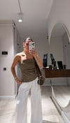 Kahve Kazayağı Desen Drapeli Straplez Bluz