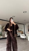 Kahve Kendinden Atletli Kadife Üçlü Takım