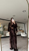Kahve Kendinden Atletli Kadife Üçlü Takım