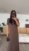Kahve Kısa Kol Fitilli Triko Elbise 