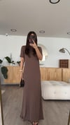 Kahve Kısa Kol Fitilli Triko Elbise 