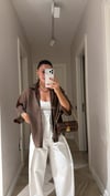 Kahve Kısa Kol Oversize Tensel Gömlek