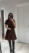 Kahve Kısa Kol Parçalı Kloş Elbise
