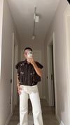 Kahve Kol Fırfırlı Taşlı Crop Gömlek