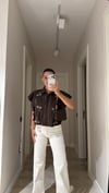 Kahve Kol Fırfırlı Taşlı Crop Gömlek